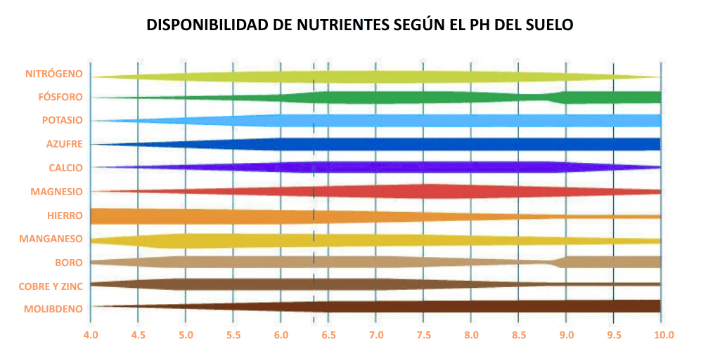 Disponibilidad de nutrientes según el pH del suelo